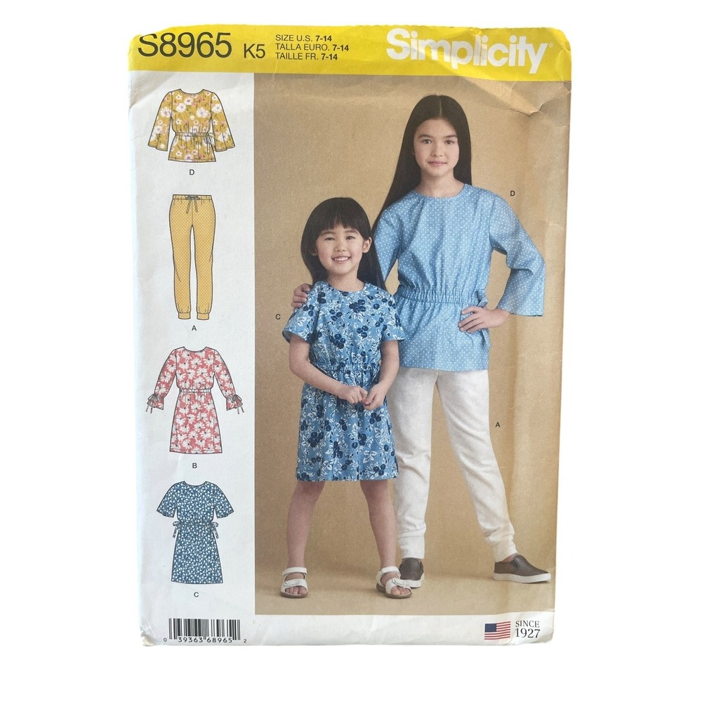 Simplicity S8965 Sewing Pattern Girls Size 7-14 Multi Dress Top Joggers Uncut